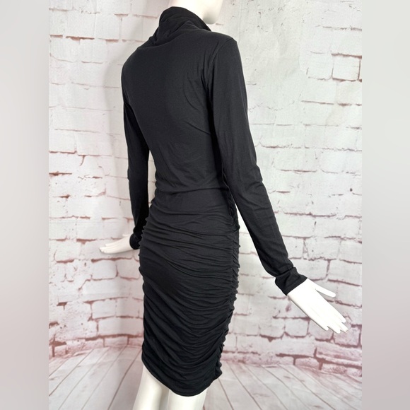 VELVET by Graham & Spencer Black Cowl Neck Pullover Ruched Bodycon Dress Medium - Picture 3 of 13